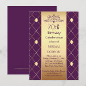 Invitation Motif en diamant d'or sur violet 70ème anniversair (Devant / Derrière)