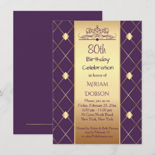 Invitation Motif en diamant d'or sur violet 80e fête d'annive