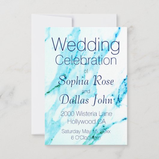 Invitation Motif en marbre blanc Turquoise moderne (Devant)