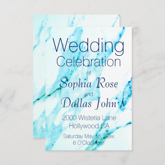 Invitation Motif en marbre blanc Turquoise moderne (Devant / Derrière)
