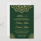 Invitation Motif en or vert foncé traditionnel Mariage islami (Devant)
