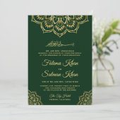 Invitation Motif en or vert foncé traditionnel Mariage islami (Debout devant)