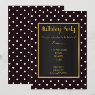 INVITATION MOTIF ÉTOILE NOIRE OR ÉTOILE ANNIVERSAIRE ÉLÉGANT