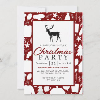 Invitation Motif festif rustique Renne Fête de Noël