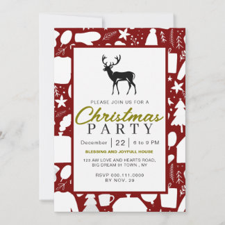Invitation Motif festif rustique Renne Fête de Noël