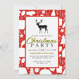 Invitation Motif festif rustique Renne Fête de Noël