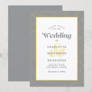 Invitation Motif Feuille Abstrait moderne gris et jaune