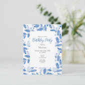 Invitation Motif Feuille d'aquarelle bleu (Debout devant)