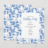 Invitation Motif Feuille d'aquarelle bleu (Devant / Derrière)