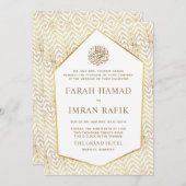 Invitation Motif Feuille d'or musulman Mariage musulman (Devant / Derrière)