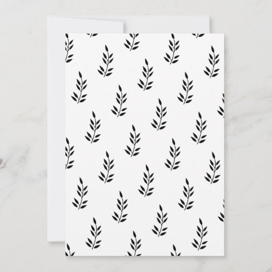 Invitation Motif feuille noir blanc Monogramme Nom Mariage (Dos)