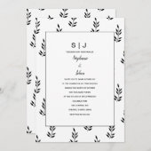 Invitation Motif feuille noir blanc Monogramme Nom Mariage (Devant / Derrière)