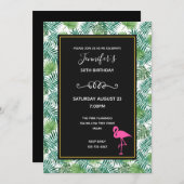 Invitation Motif Feuille tropical et Flamant rose rose Annive (Devant / Derrière)