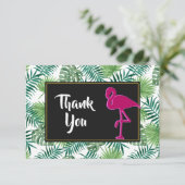 Invitation Motif Feuille tropical et Flamant rose rose Merci (Debout devant)