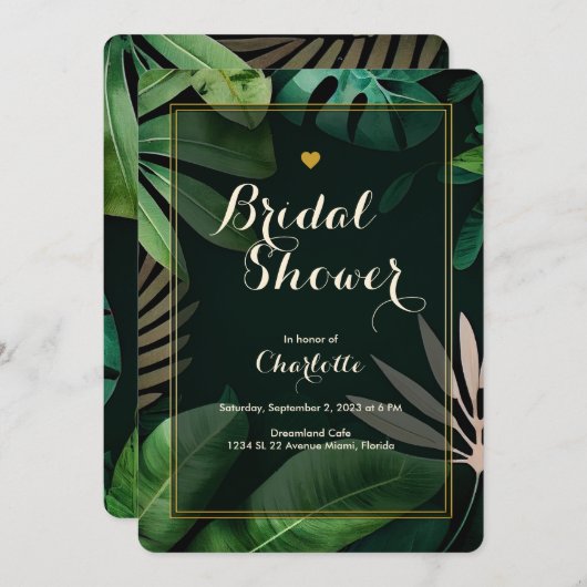 Invitation Motif Feuille tropical | MARIAGE | FÊTE DES MARIÉE (Devant / Derrière)
