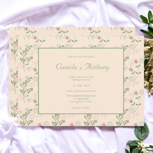 Invitation Motif Fleur Rétro Années 70 Vert Rose Y2K
