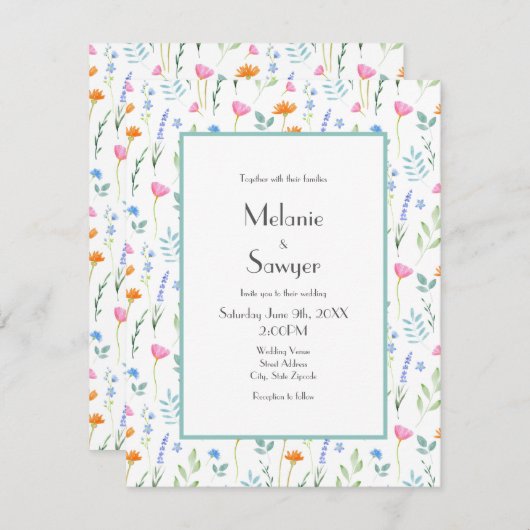 Invitation Motif Fleur sauvage d'aquarelle mixte (Devant / Derrière)