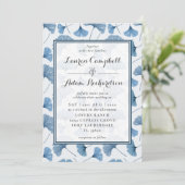 Invitation Motif Floral Aquarelle Bleu et Mariage blanc (Debout devant)