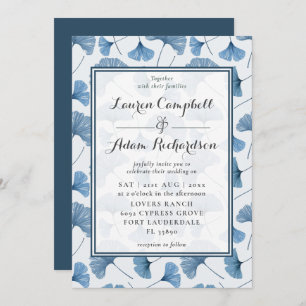 Invitation Motif Floral Aquarelle Bleu et Mariage blanc