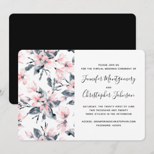 Invitation Motif floral aquarelle rose et gris virtuel