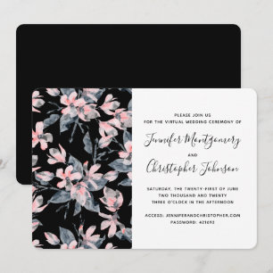 Invitation Motif floral aquarelle rose et gris Virtuel