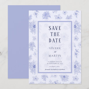 Invitation Motif floral bleu neutre Enregistrer La Date