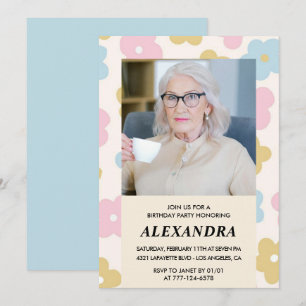 Invitation Motif floral de photo rétro 92e anniversaire