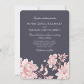 Invitation Motif floral en rose et gris 2 Mariage (Devant)