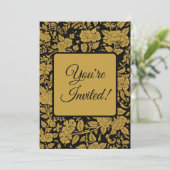 Invitation Motif floral indien en laque noire et or antique (Debout devant)