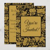 Invitation Motif floral indien en laque noire et or antique (Devant / Derrière)