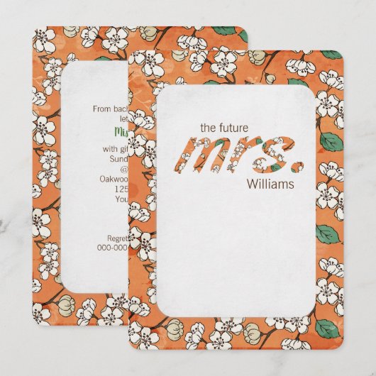 Invitation motif floral marais orange et blanc (Devant / Derrière)