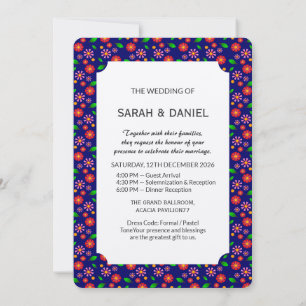 Invitation Motif floral minimaliste moderne bleu foncé moyen