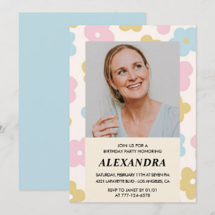 Invitation Motif floral photo rétro 64e anniversaire