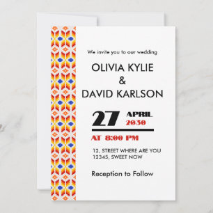 Invitation Motif floral pixel géométrique en rouge orange jau