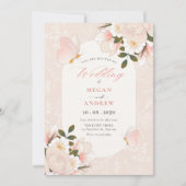 Invitation Motif floral rose doux mariage (Devant)