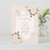 Invitation Motif floral rose doux mariage (Debout devant)