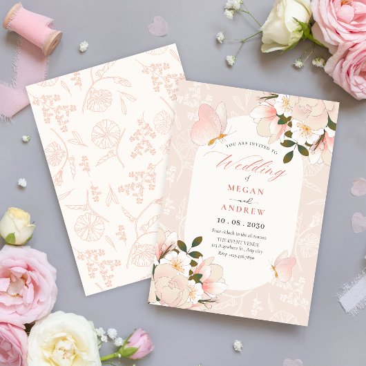 Invitation Motif floral rose doux mariage