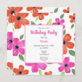 Invitation Motif floral rose et orange chaud (Devant / Derrière)