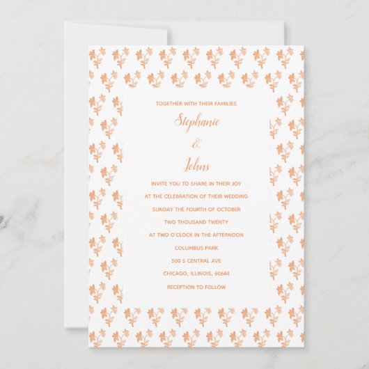 Invitation Motif Floral Terracotta Orange Rustique Mariage (Devant)
