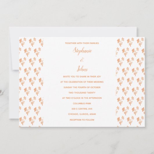 Invitation Motif Floral Terracotta Rustique Orange Mariage (Devant)