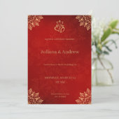Invitation Motif floral traditionnel classique or et rouge (Debout devant)