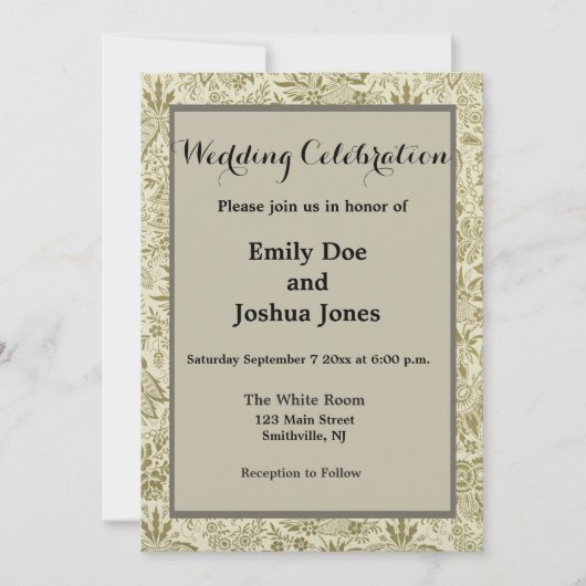 Invitation Motif Floral Vert Sage Antique Damas (Devant)