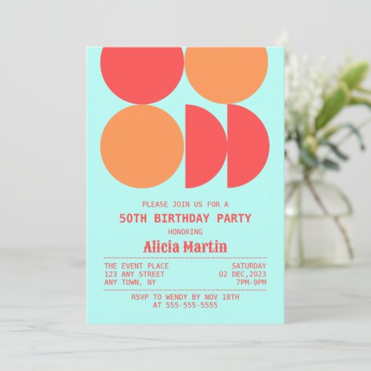 Invitation Motif géométrique circulaire rétro Anniversaire (Debout devant)