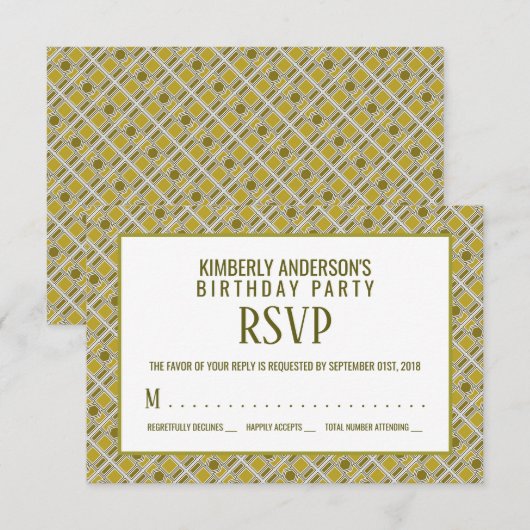Invitation Motif géométrique doré, moderne Anniversaire RSVP (Devant / Derrière)