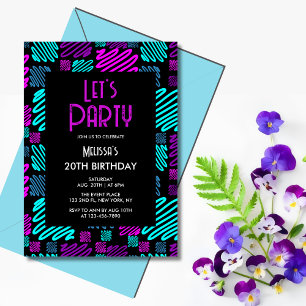 Invitation Motif Géométrique Néon Clair Anniversaire 20 Ans
