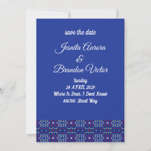 Invitation Motif géométrique pixel traditionnel en bleu profo