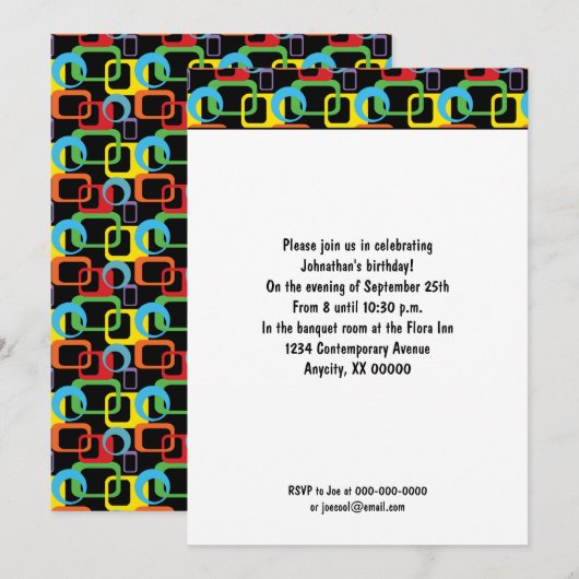 Invitation Motif géométrique rétro multicolore Anniversaire (Devant / Derrière)