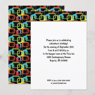 Invitation Motif géométrique rétro multicolore Anniversaire