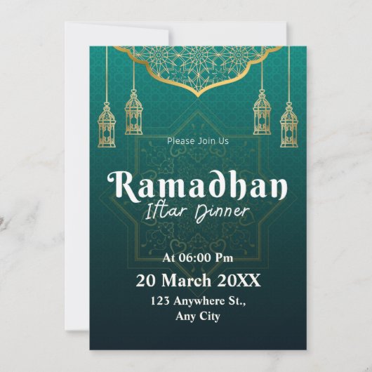 Invitation Motif géométrique vert et blanc Ramadan  (Devant)