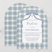 Invitation motif gingham baptême noeud bleu (Devant / Derrière)